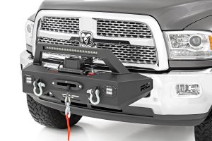 Ram 2500 Winch Mount Kit - Rough Country - EXO System with LED Light bar and LED Cubes - Black - '14-'18